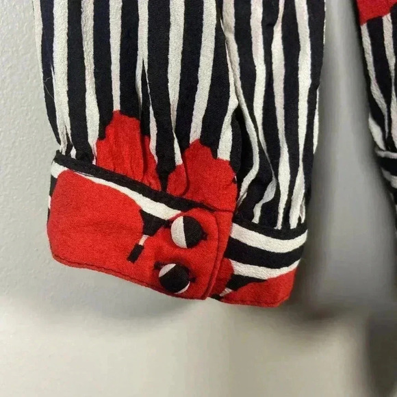 Madewell Striped Wrap Top in Candied Orchids Size Small Black White Striped Crop - Picture 7 of 14